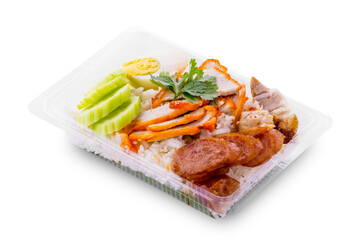 Barbecued red pork in sauce with rice