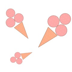 Abstract illustration of ice cream. Ice cream cone with three balls in the air
