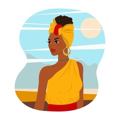Tanzania woman in flat style. Black woman in national clothes. Vector illustration.
