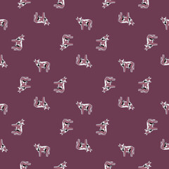 Fototapeta premium Seamless pattern cow on purple background. Texture of farm animals for any purpose.