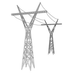 Power transmission tower high voltage pylon. Wireframe low poly mesh vector illustration