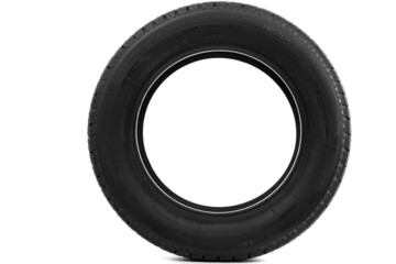 round car tire on white wall background
