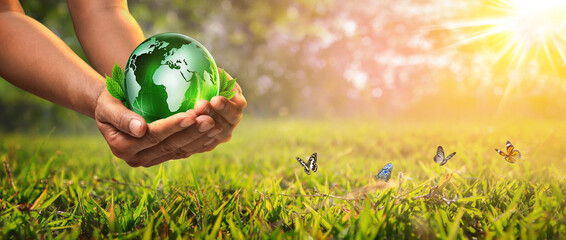 Glass Globe In Hand, Environment Concept