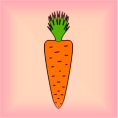 A bitmap image of a carrot. Illustration of carrots in the style of doodles. A mural with a carrot. Carrots on a peach background.