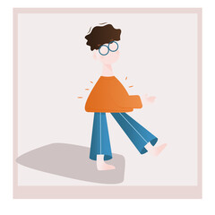 cute walking boy cartoon greeting card