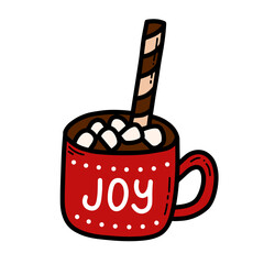 Doodle hot cocoa drink with murshmallow vector illustration