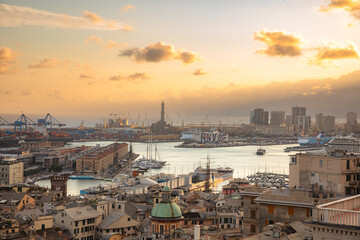 Fototapeta premium stunning panoramic aerial view of the port of Genoa