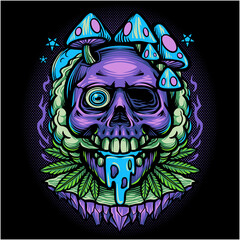 Skull magic mushroom weeds mascot logo