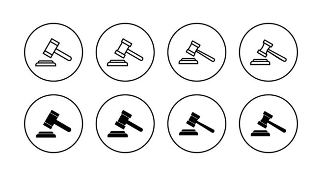 Gavel icons set. judge gavel sign and symbol. law icon. auction hammer