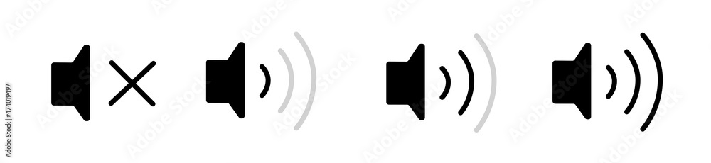 Leinwandbilder An icon that increases and reduces the sound. Icon showing the mute. A set of sound icons with different signal levels in a flat style. Vector icon.