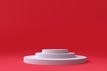 Round colorful pedestal or podium. Creative minimal concept design. Abstract modern art illustration for presentation template. Realistic 3d render.