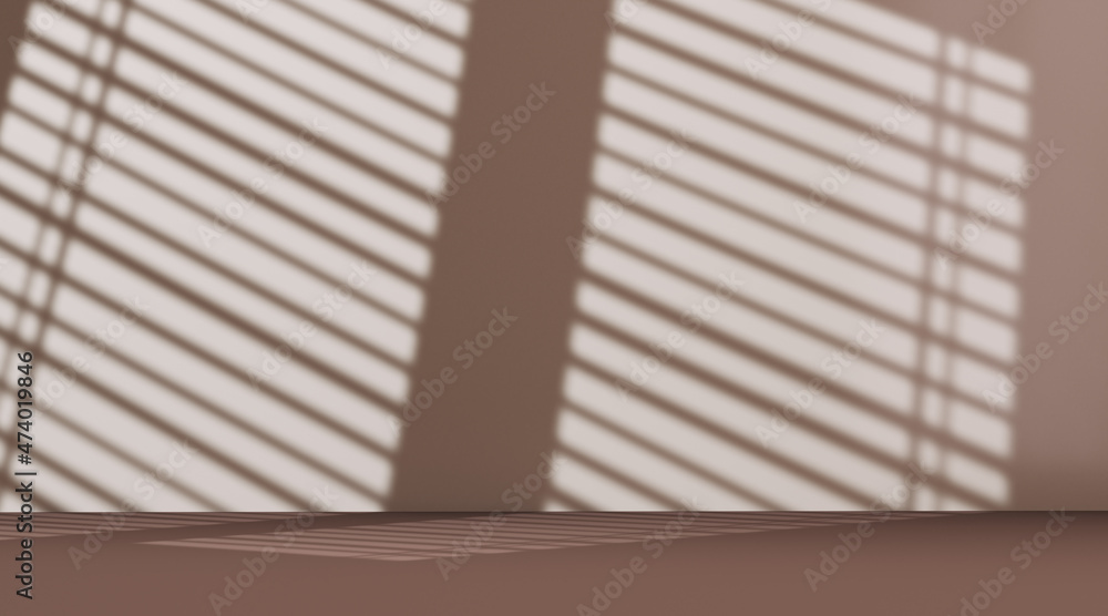 Poster shadow window blinds empty room wall 3d rendering, product display minimal abstract scene.