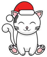 Cute Christmas Cat, Kitten clipart, Hand-drawn cat wearing Santa Hat