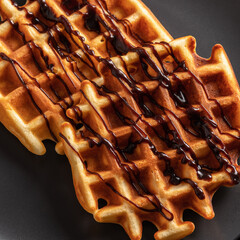 Fresh Belgian waffles on a dark background. close-up. selective focus.