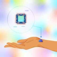 Human biomedical processor microchip implanted into hand