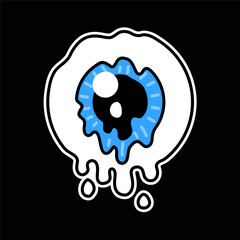Flow melt psychedelic eye. Vector hand drawn doodle 90s style cartoon character illustration. Trippy melt third eye, psychedelic print for t-shirt,logo,sticker,poster concept
