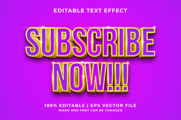 Editable text effect - Subscribe Now 3d template style premium vector