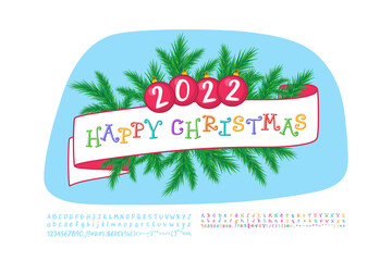 Christmas background decoration Happy Christmas with curly multicolor letters cartoon style. Two vector fonts sets are included