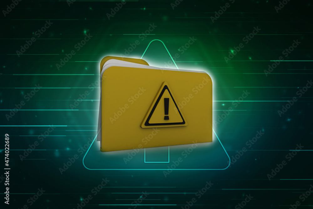 Poster 3d rendering folder with exclamation sign