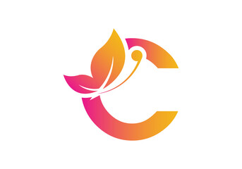 this is a creative letter C add butterfly icon design
