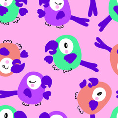 Hand drawn  seamless pattern with tropical exotic parrots. Perfect for T-shirt, textile and print. Doodle vector illustration for decor and design.
