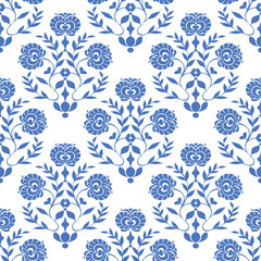 seamless pattern of flowers, branches and leaves