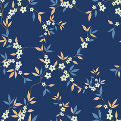 seamless pattern of flowers, branches and leaves