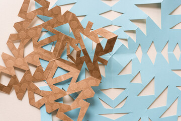 paper snowflakes in brown and blue