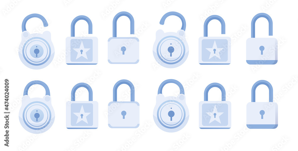 Poster opened and closed locks. flat locks with long shadow. vector icon.