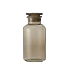 colored glass bottle with wide mouth and cap isolated white background