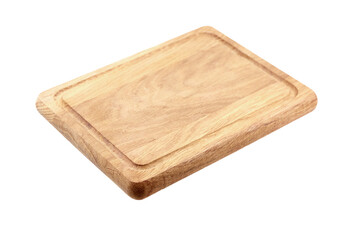 Wooden chopping or serving board with juice gutter isolated on white
