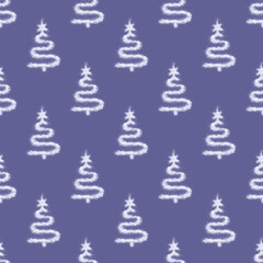 Christmas seamless pattern - Creative white Christmas tree painted with salt like snow on Color of the Year 2022 Very Peri