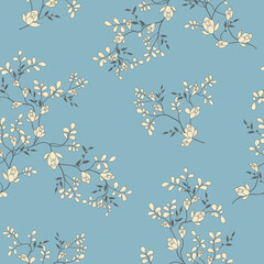 seamless pattern of flowers, branches and leaves