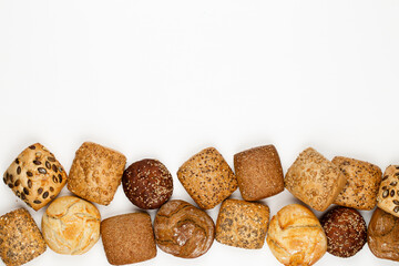 Rye eco breads on the white background.
