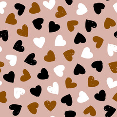 Fototapeta na wymiar Seamless vector pattern with grunge hearts. Romantic background for Valentines Day, holidays and decorative design. Brush love pattern. Vector drawing. Flat illustration for wrapping paper and textile