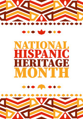 National Hispanic Heritage Month. Celebrate annual in September and October in United States. Hispanic and Latino Americans culture. Poster, card, banner and tradition pattern. Vector illustration