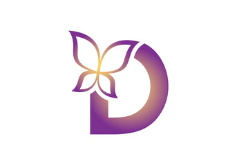 this is a creative letter D add butterfly icon design