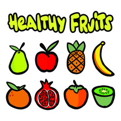 Fruits icon set in doodle style