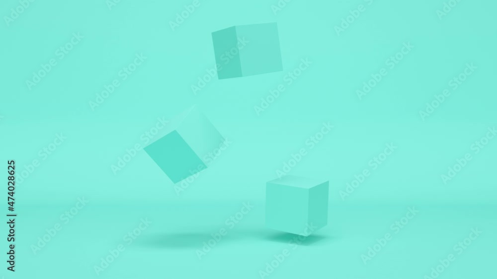 Poster abstract blue background with cubes in balance. abstract loop animation