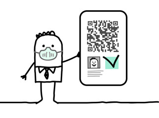 Cartoon Man with Mask, showing a Valid QR Code