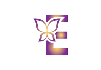 this is a creative letter E add butterfly icon design