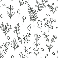 Seamless floral pattern in vintage style. Herbal botany pattern. Nature leaf. Flora wallpaper. Ditsy fashion print.