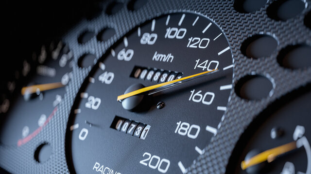 Sports car speedometer close up 3D