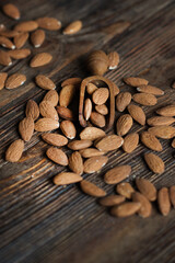 almonds on a brown wooden