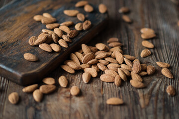 almonds on a brown wooden