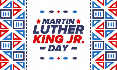 Martin Luther King, Jr. Day. Celebrated annual in United States in January, federal holiday. African American Rights Fighter. Patriotic american elements. Poster, card, banner, background. Vector