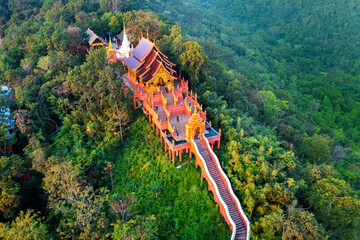Aerial view of Wat Phra That Doi Phra Chan temple in Lampang, Thailand.
