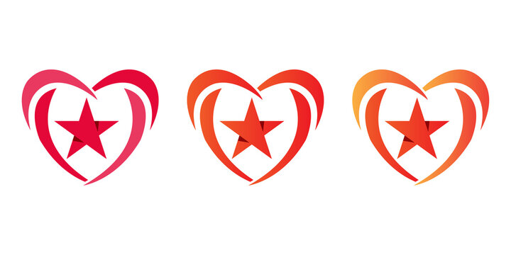 heart and star logo design vector template | star and heart logo | color full, modern, minimal