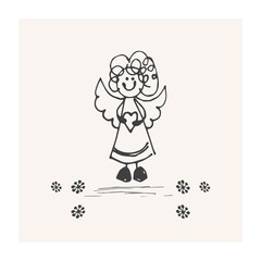 Vector illustration with angel and snowflakes.Christmas.Suitable for postcard, poster, print. 