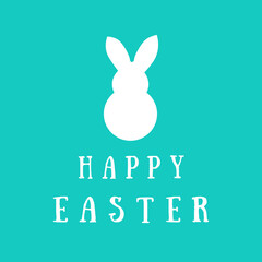 Easter blue greeting card with bunny silhouette. Vector illustration easter rabbit. Happy Easter